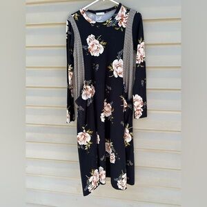 Reb & J size L floral mixed media pocket midi dress Cottagecore Whimsigoth